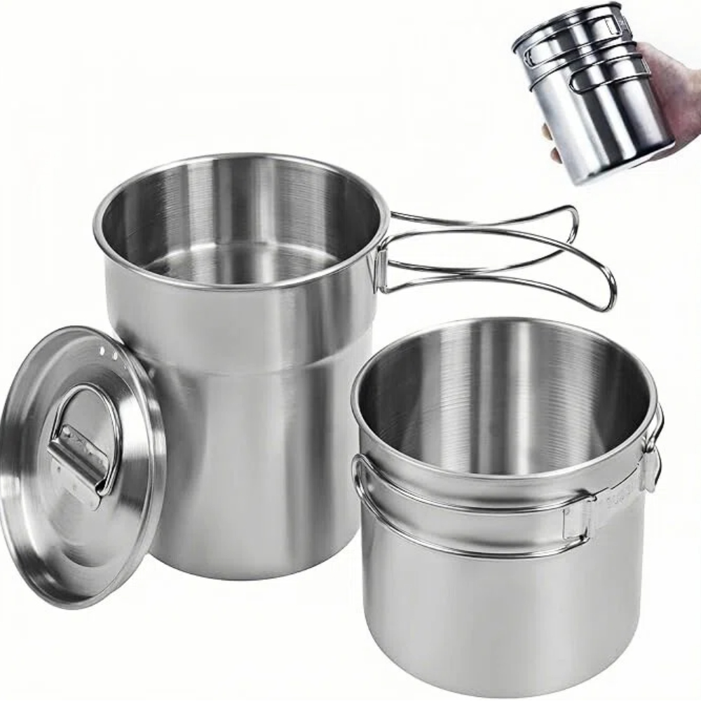 Camping Cooking Food - Faltbare Campingbecher, Campingtöpfe, Kochgeschirr, 304-Food-Grade Outdoor-Camping-Kochset
