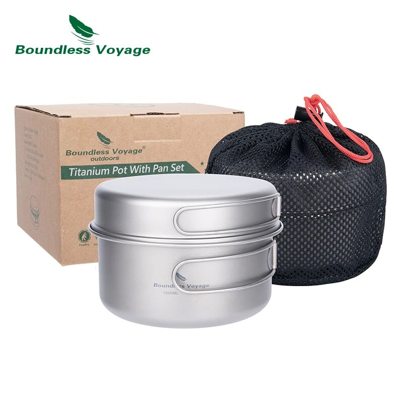 Camping Cooking Set 2 Person - Boundless Voyage Titan-Topf-Pfannenset mit klappbaren Griffen,