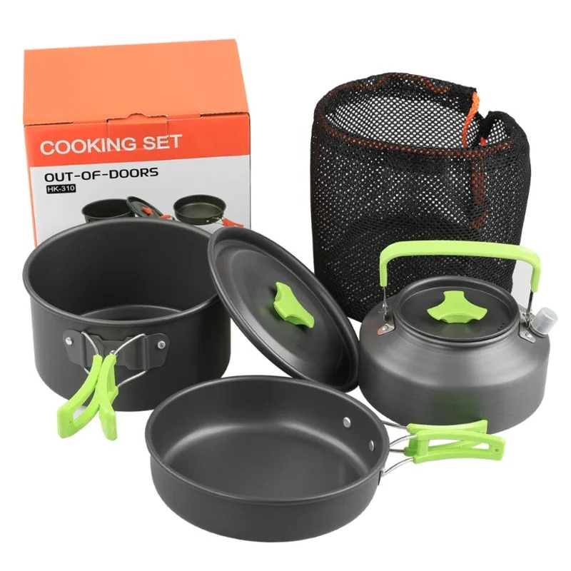 Camping Cooking Kit - Camping-Kochset, Outdoor-Küchenausrüstung, Tragbares Aluminium-Geschirr, Töpfe, Schüsseln,
