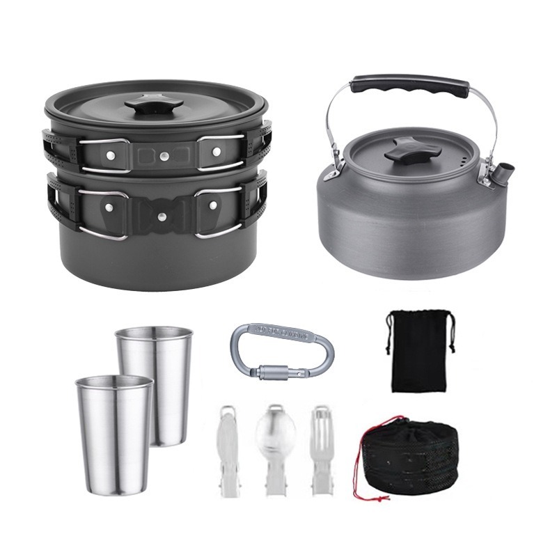 Camping Cooking Set 2 Person - 2-3 Personen Outdoor-Kochgeschirr-Set, Camping-Kochset mit Klappkannen-Kombination,