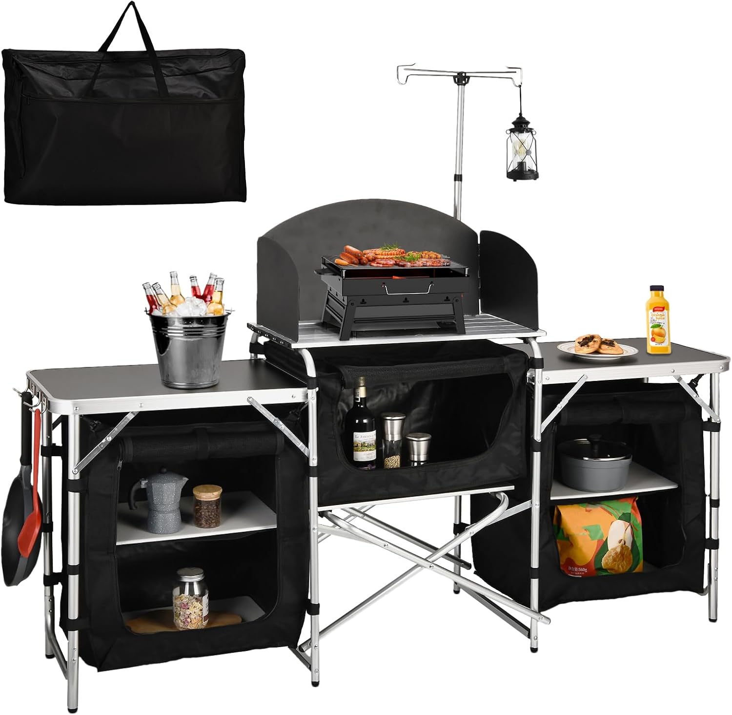 Camping Cooking Table With Storage - Aluminium Klappbarer Camping-Küchentisch und Kochstation mit