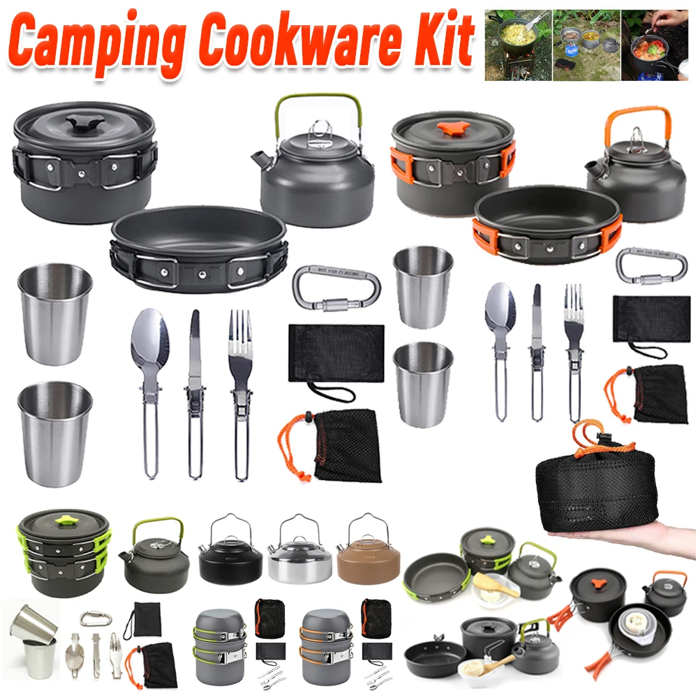 Camping Cooking Kit - Camping-Kochgeschirr-Set, Wasserkocher, Topf, Pfanne, Kochset, tragbar,