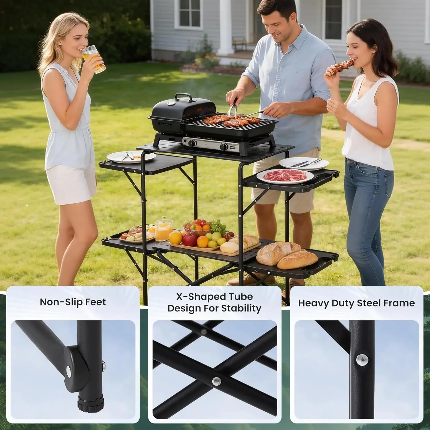 Schlanker, zusammenklappbarer  – Camping Cooking Table With Storage Bewertung und Preis