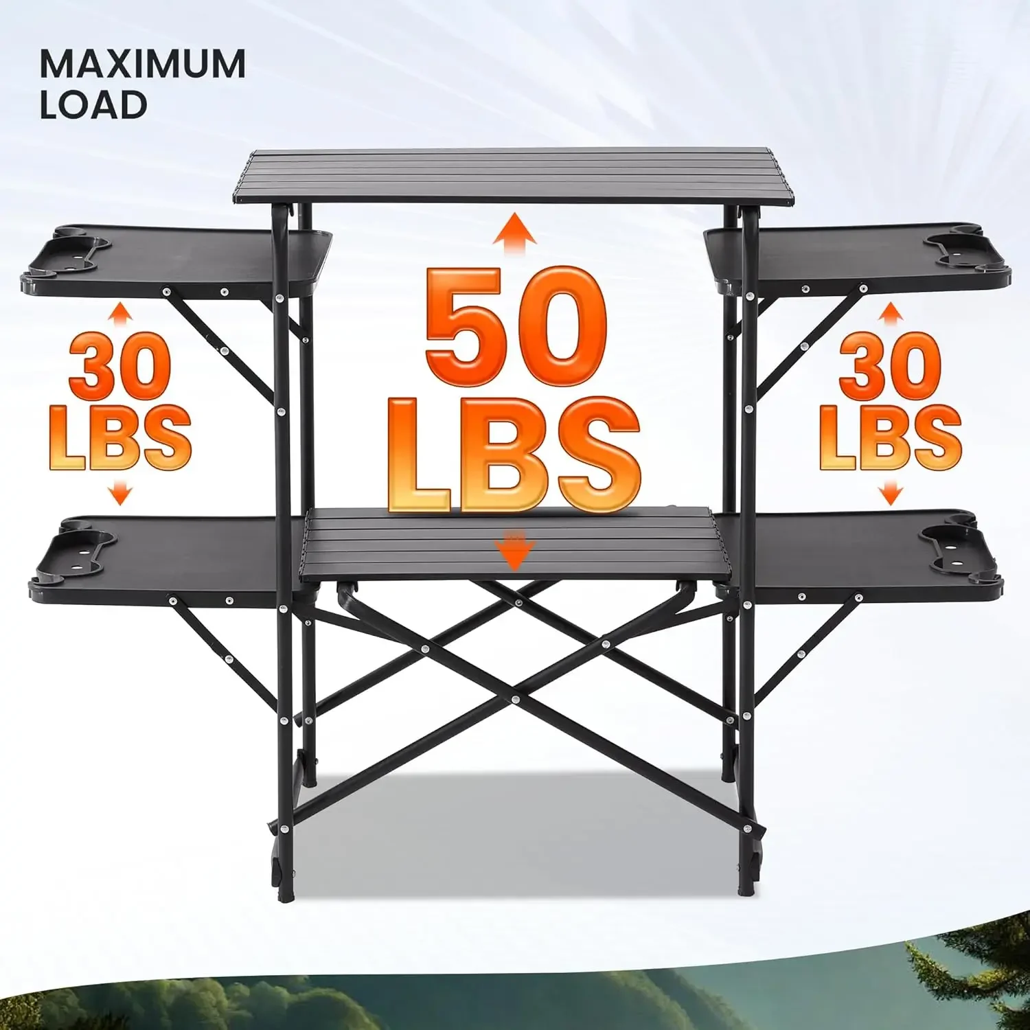 Schlanker, zusammenklappbarer  – Camping Cooking Table With Storage Bewertung und Preis