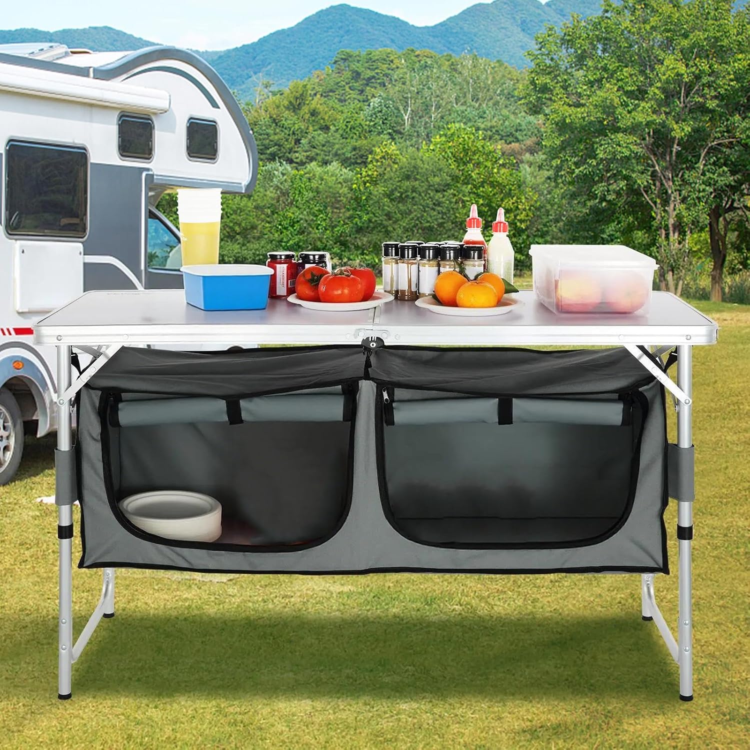 Camping-Küchenstation, 3-fach  – Camping Cooking Table With Storage Bewertung und Preis